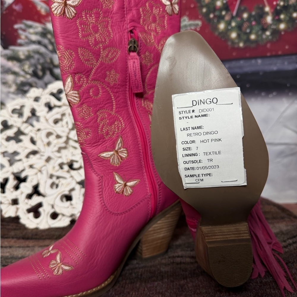 Dingo Retro Hot Pink Knee High Embroidered Leather Boots, Unreleased NWT Size 7 - Picture 13 of 16